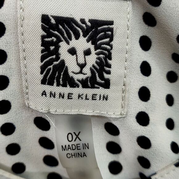 Anne Klein Blouse Long Sleeve 0X Cream Polka Dot Pattern Playful - Picture 10 of 12